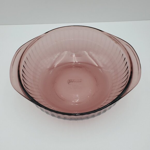 Pyrex 2 Quart Round Cranberry Casserole Dish Baking Dish Glass Lid Plastic Lid - Picture 5 of 9